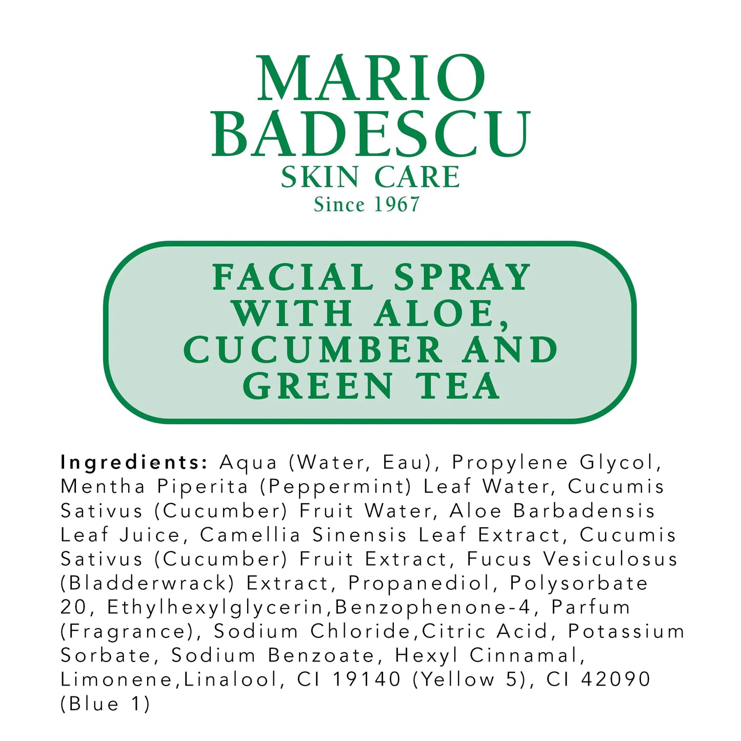 Mario Badescu Facial Spray with Aloe, Cucumber and Green Tea for All Skin Types, Face Mist that Hydrates & Invigorates 4 Fl Oz (Pack of 1)