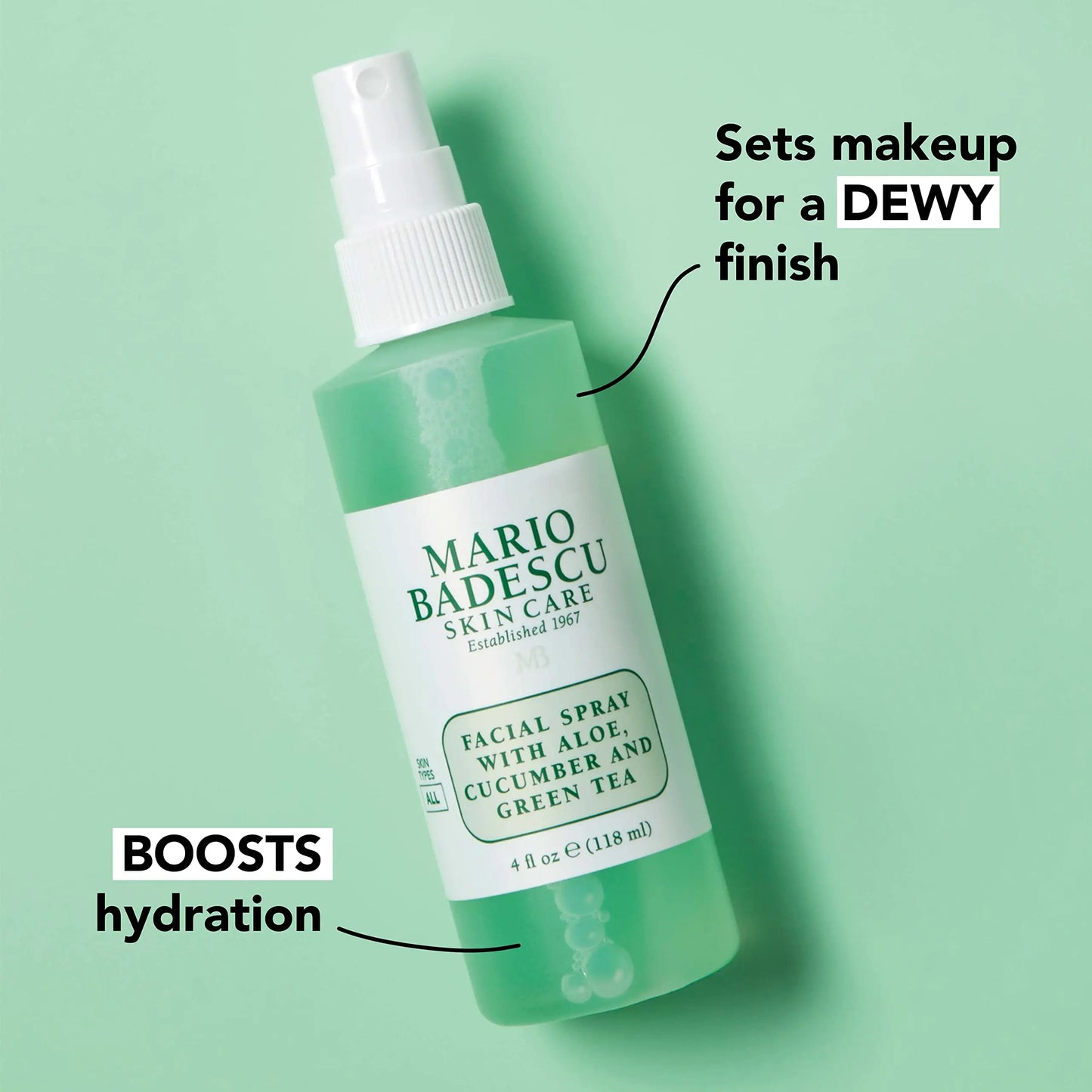 Mario Badescu Facial Spray with Aloe, Cucumber and Green Tea for All Skin Types, Face Mist that Hydrates & Invigorates 4 Fl Oz (Pack of 1)